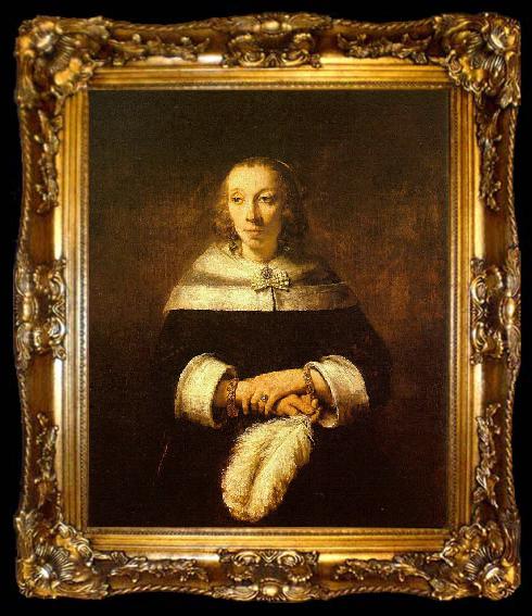 framed  Rembrandt Portrait of a Lady with an Ostrich Feather Fan, ta009-2