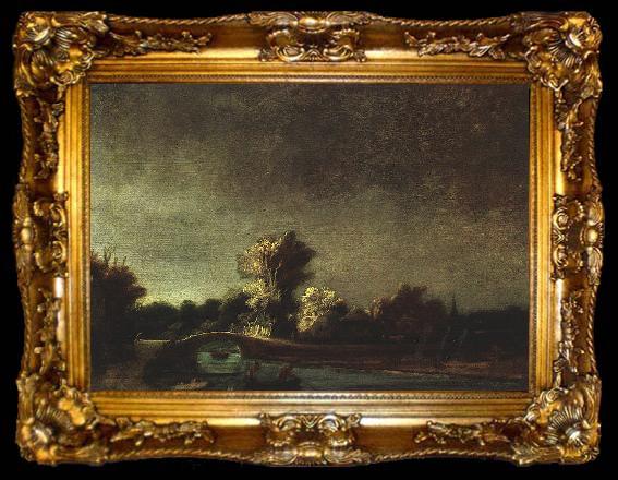 framed  Rembrandt Landscape with a Stone Bridge, ta009-2