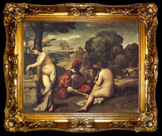 framed  Giorgione Pastoral ensemble, ta009-2