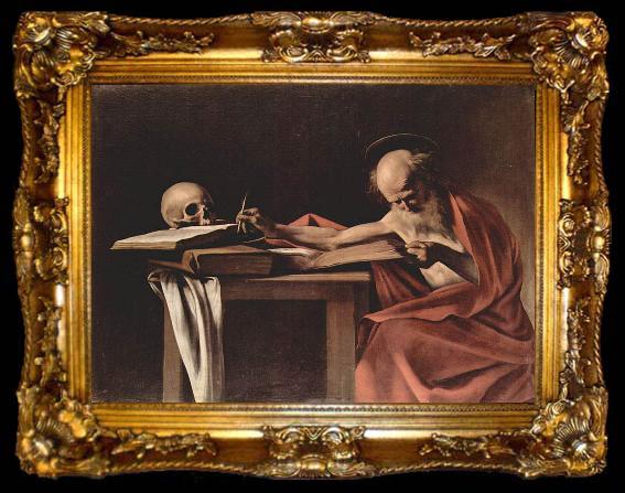 framed  Caravaggio Hl. Hieronymus beim Schreiben, ta009-2