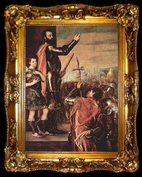 framed  Titian Ansprache des Marques del Vasto an seine Soldaten, ta009-2