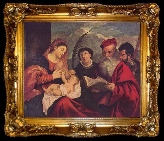 framed  Titian Maria mit dem Kinde, dem Hl. Stephan, Hl. Hieronymus und Hl. Mauritius, ta009-2