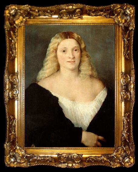 framed  Titian Young Woman in a Black Dress, ta009-2