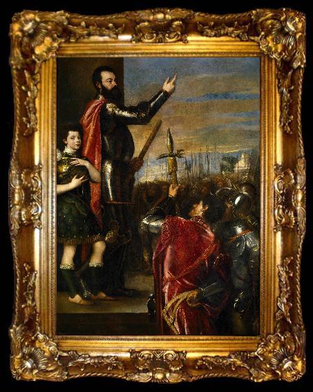 framed  Titian Alfonso Avalos Addressing his Troops, ta009-2