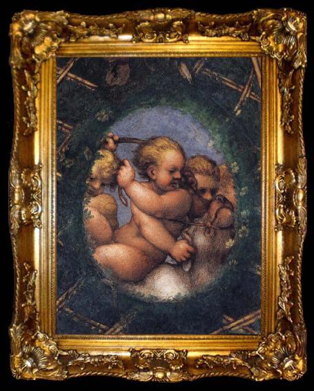 framed  Correggio Two ovals depicting a putto with a stag