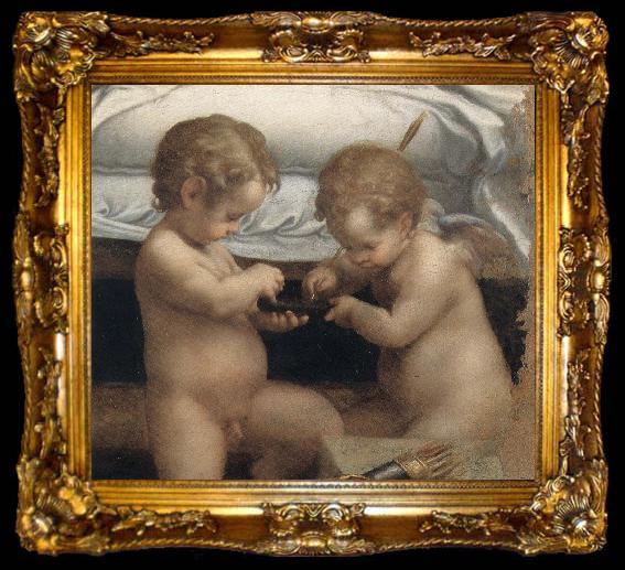 framed  Correggio Danae,Detail of the two cupids, ta009-2
