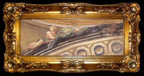 framed  Correggio Parmigianino Detail of the putto between the pendentives of the north side, ta009-2