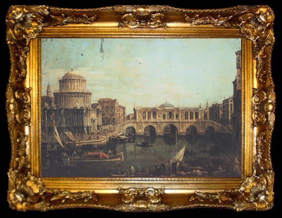 framed  Canaletto Capriccio con un ponte di Rialto immaginario e altri edifici (mk21), ta009-2
