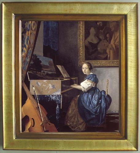 framed  JanVermeer A Young Woman Seated at a Virginal, Ta132